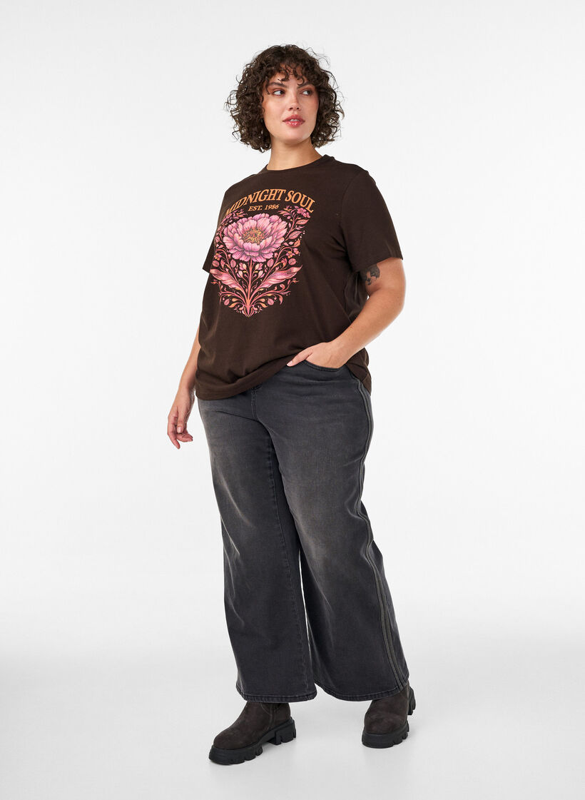 Organic cotton T-shirt with front print, Brown, Model image number 1