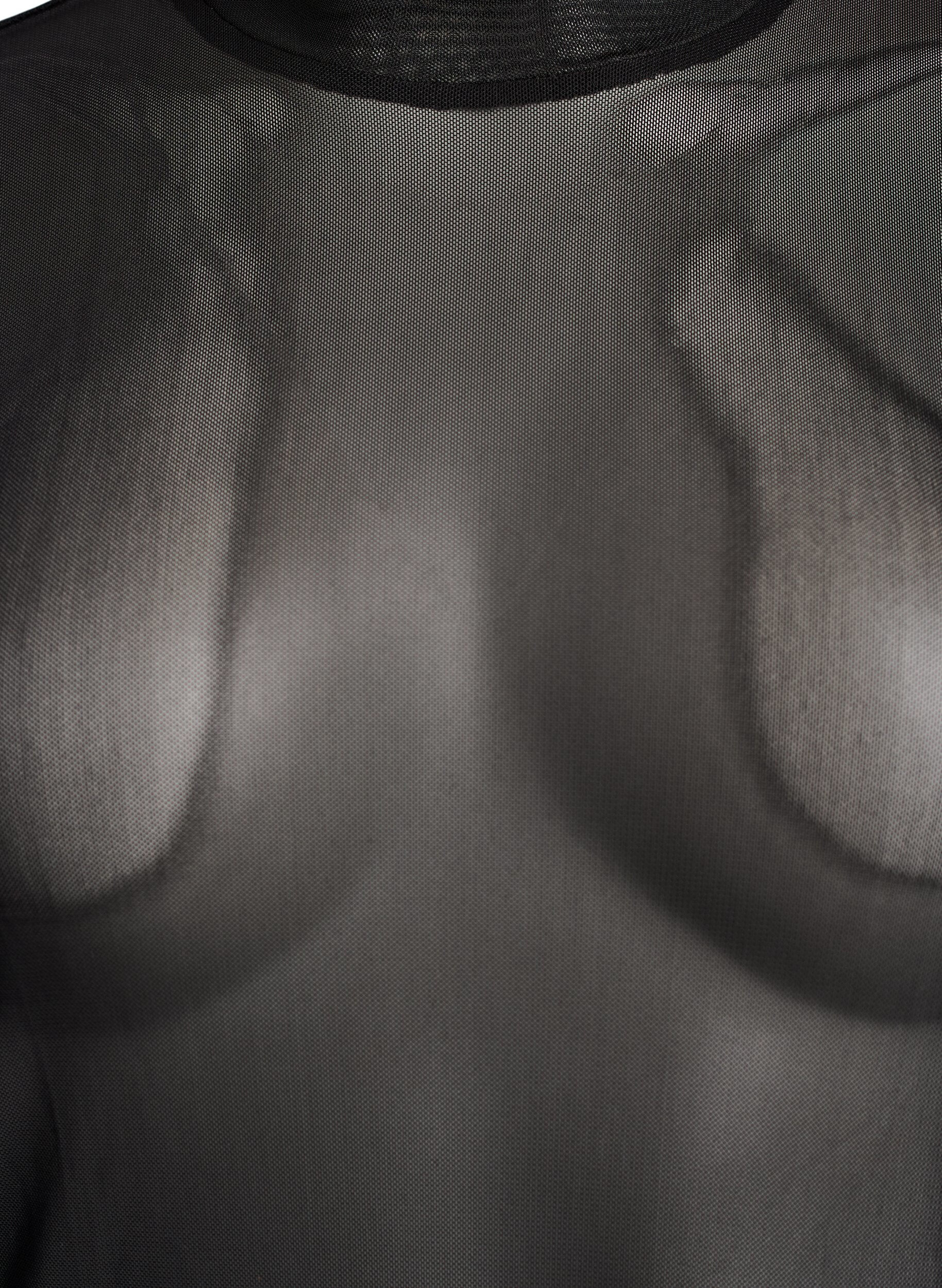 Zizzifashion Fitted mesh blouse with long sleeves, Black, Packshot image number 2