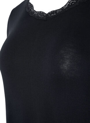 Ribbed pyjama top with lace, Black, Packshot image number 2