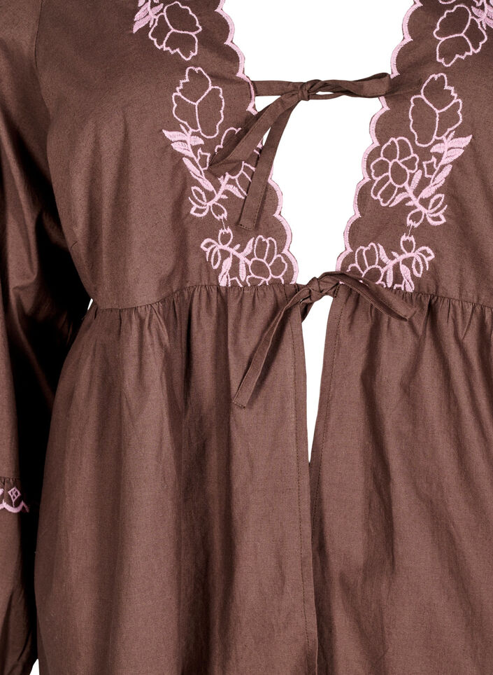 Blouse with open front and embroidered details, Brown, Packshot image number 2