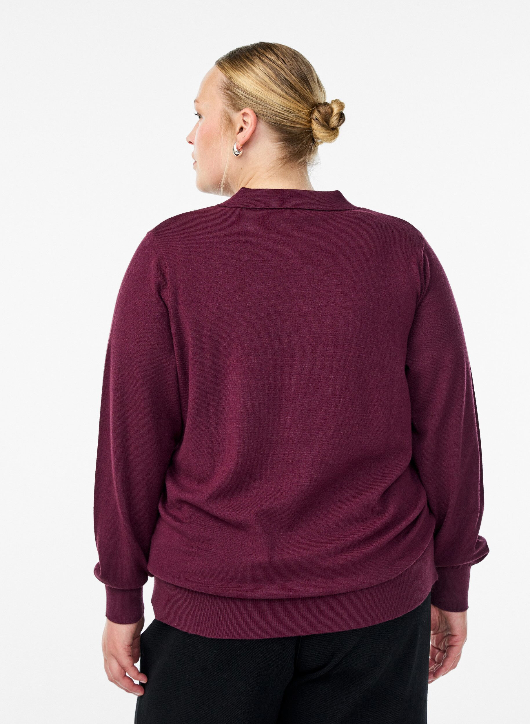 Zizzifashion Knit blouse with collar, Dark Bordeaux, Model image number 2