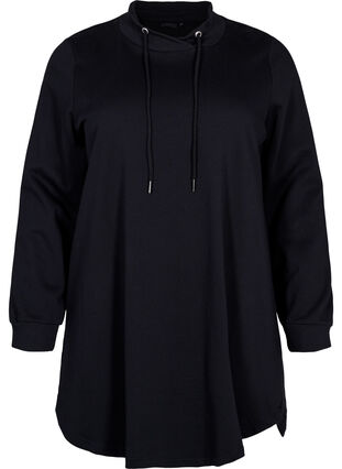 Long-sleeved tunic with drawstrings, Black, Packshot image number 0
