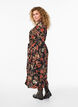 Midi dress with floral print and detachable tie belt, Black, Model image number 1
