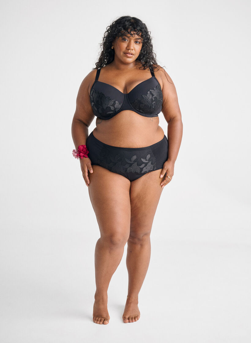 Microfiber briefs with floral embroidery, Black, Image image number 0