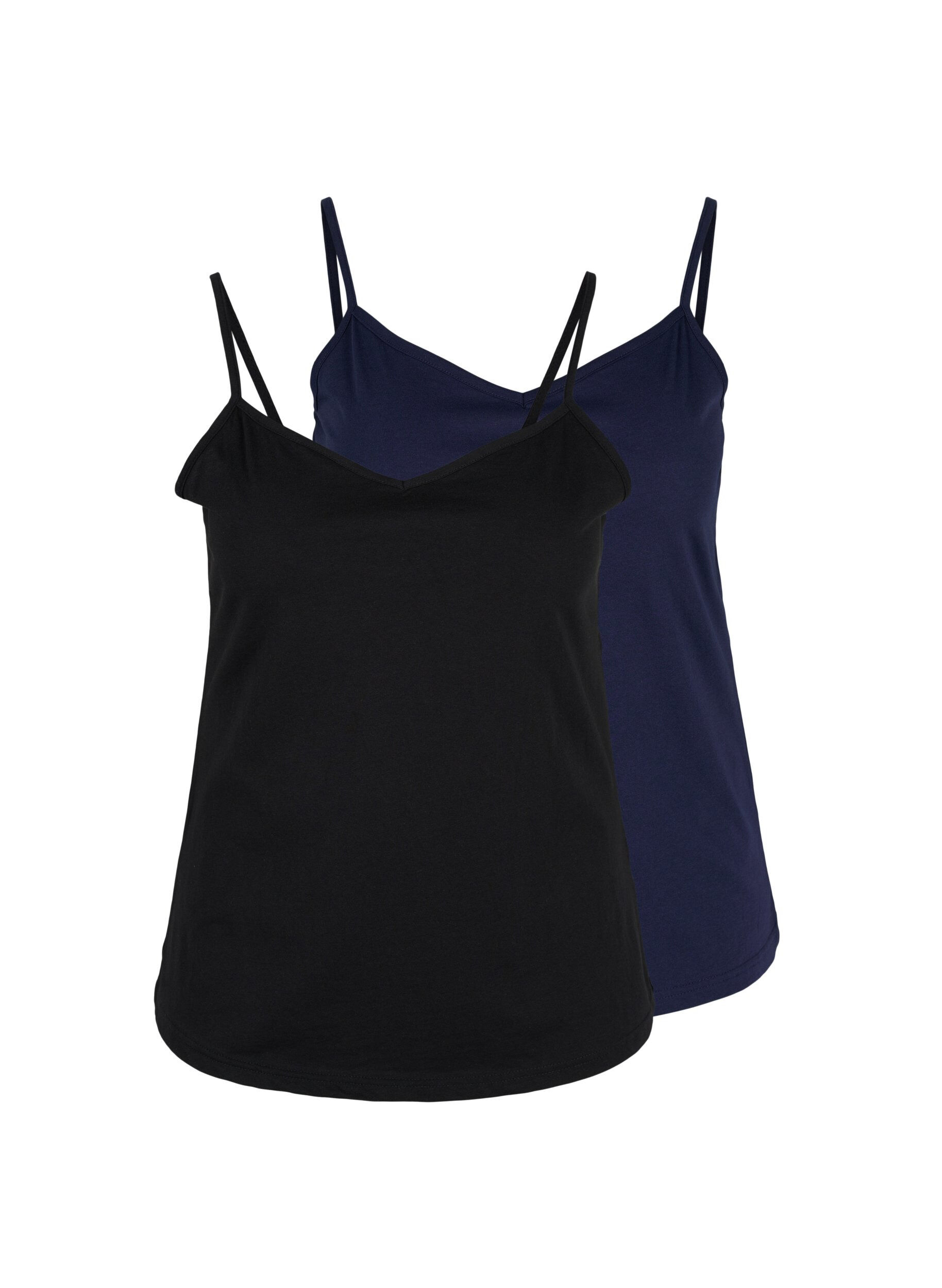 Zizzifashion Cotton basic top 2-pack, Black/Navy B, Packshot image number 0
