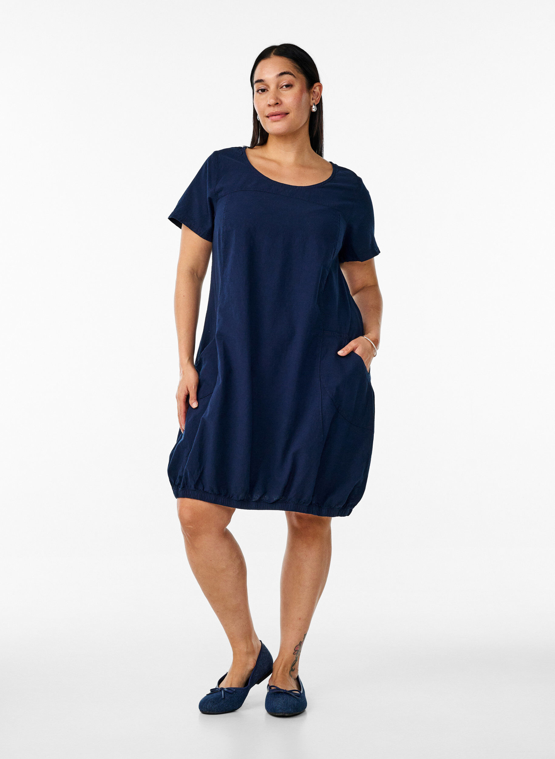 ZizzifashionShort-sleeved cotton dress, Blue, Model image number 1
