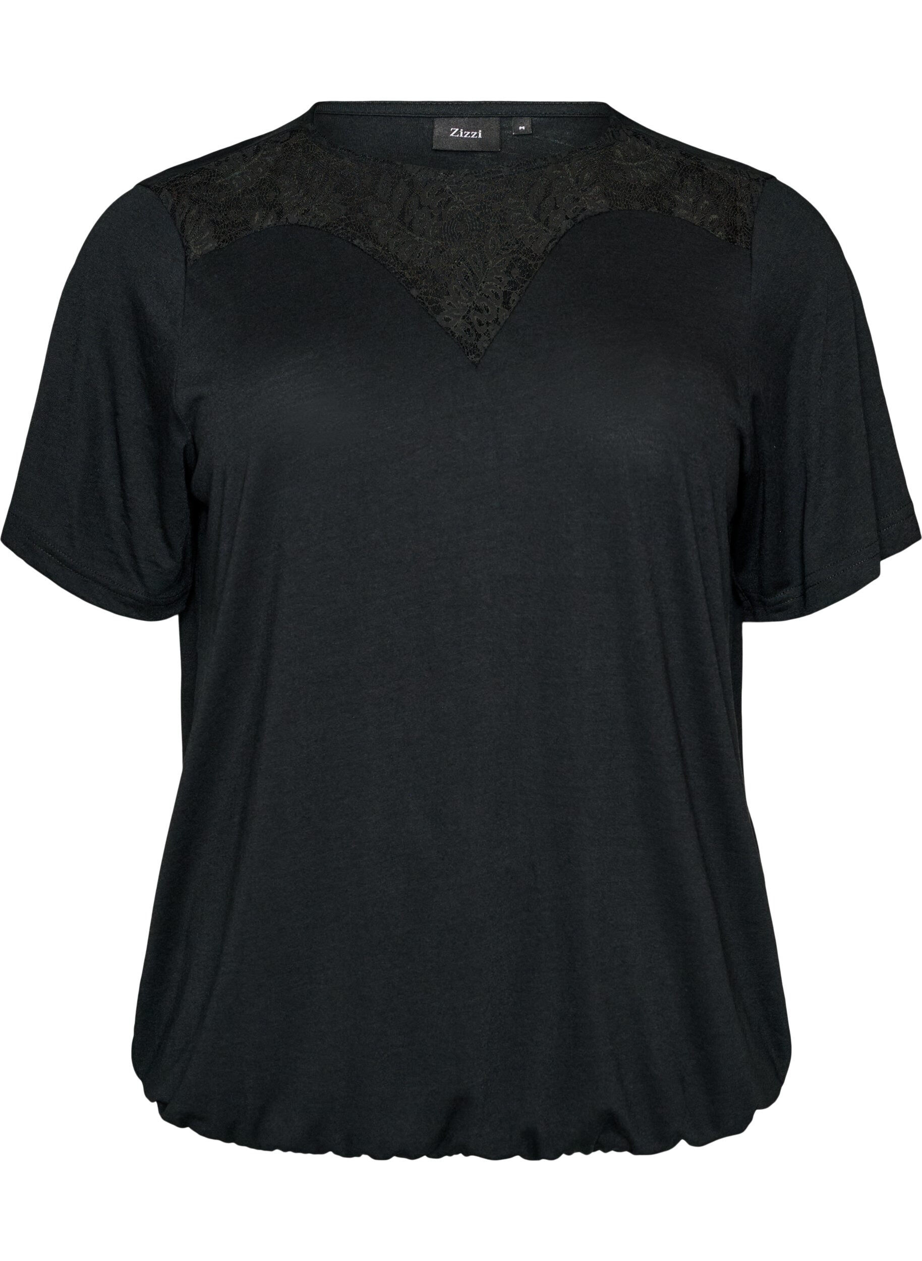 ZizzifashionBlouse with lace insert and balloon sleeves, Black, Packshot image number 0