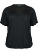 Blouse with lace insert and balloon sleeves, Black, Packshot image number 0