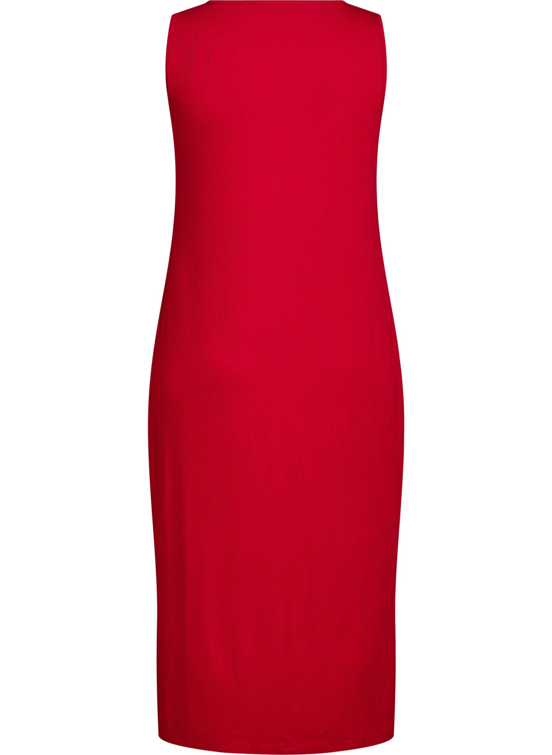 Zizzifashion Sleeveless ribbed dress in viscose, Red, Packshot image number 1