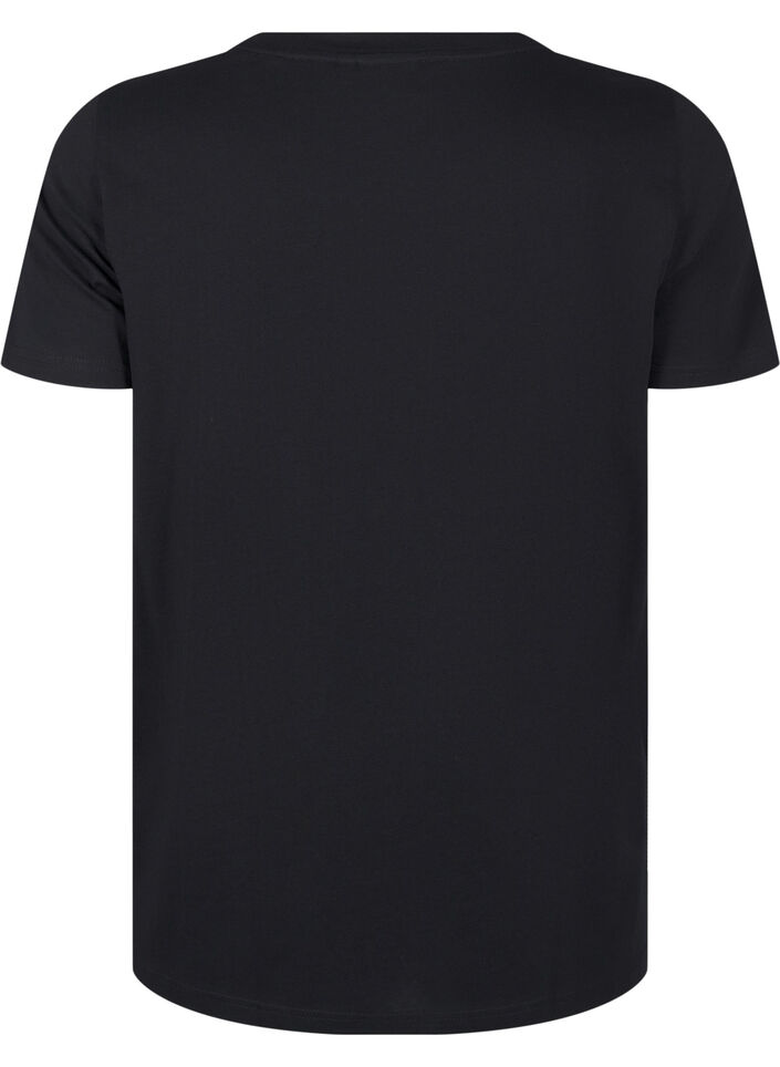 Cotton T-shirt with rhinestones, Black, Packshot image number 1