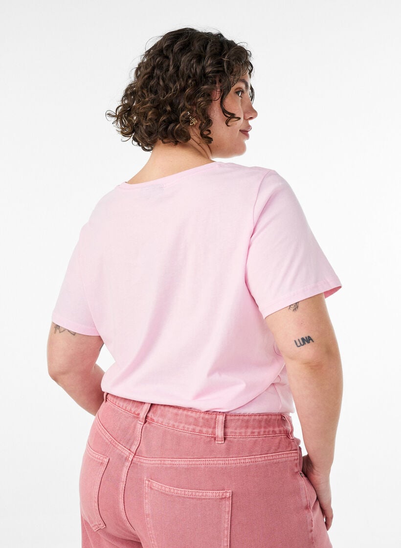 Cotton T-shirt with front print, Rose, Model image number 2