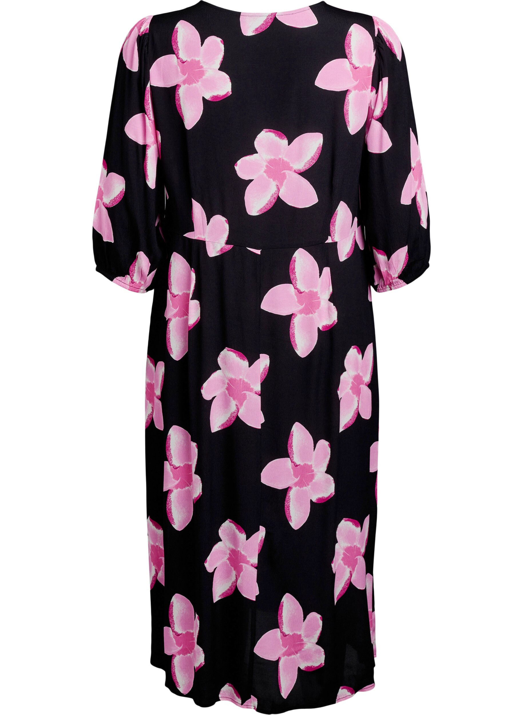Zizzifashion Midi dress with floral print and 3/4 sleeves, Black, Packshot image number 1