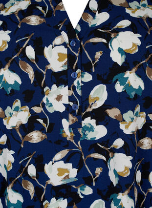 Floral tunic with 3/4 sleeves, P. Blue Flower AOP, Packshot image number 2