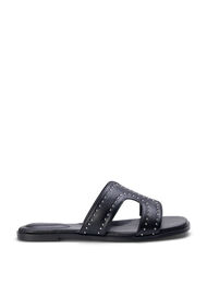 Flat slip-on wide fit sandals with studs, Black, Packshot