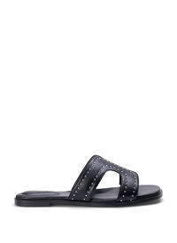 Flat slip-on wide fit sandals with studs