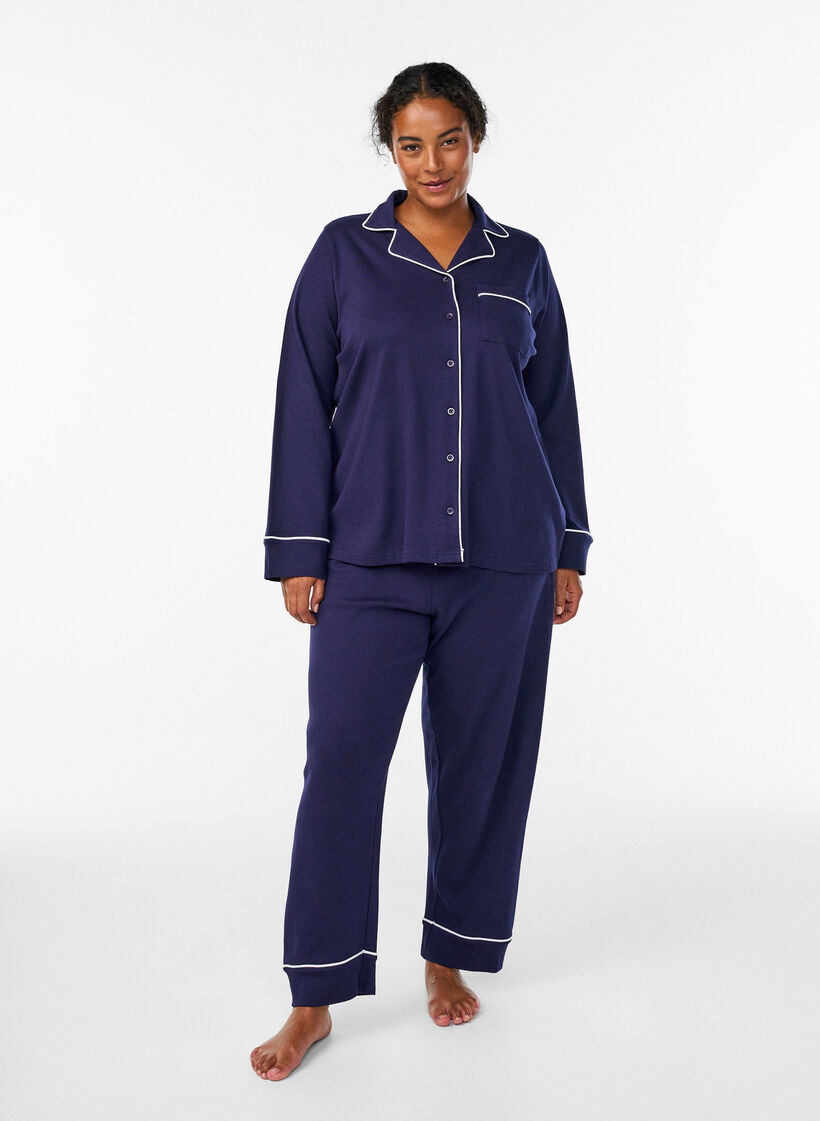 Cotton pyjama shirt with chest pocket, Blue, Model image number 1