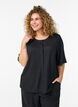 Short-sleeved blouse with texture and button fastening, Black, Model image number 0