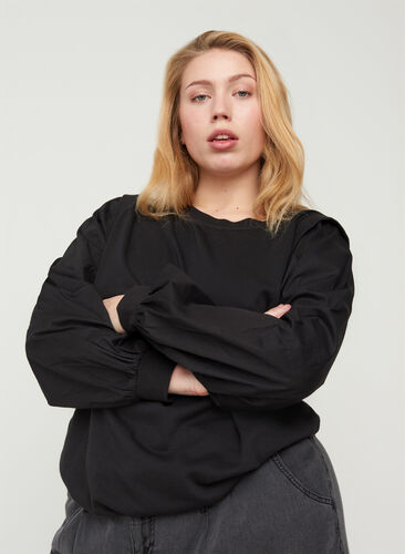 Sweatshirt with long sleeves and ribbed cuffs, Black, Model image number 0