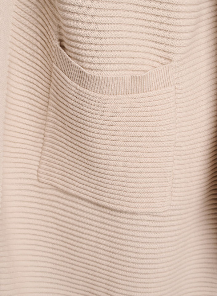 Long rib-knitted cotton cardigan, Beige, Packshot image number 3