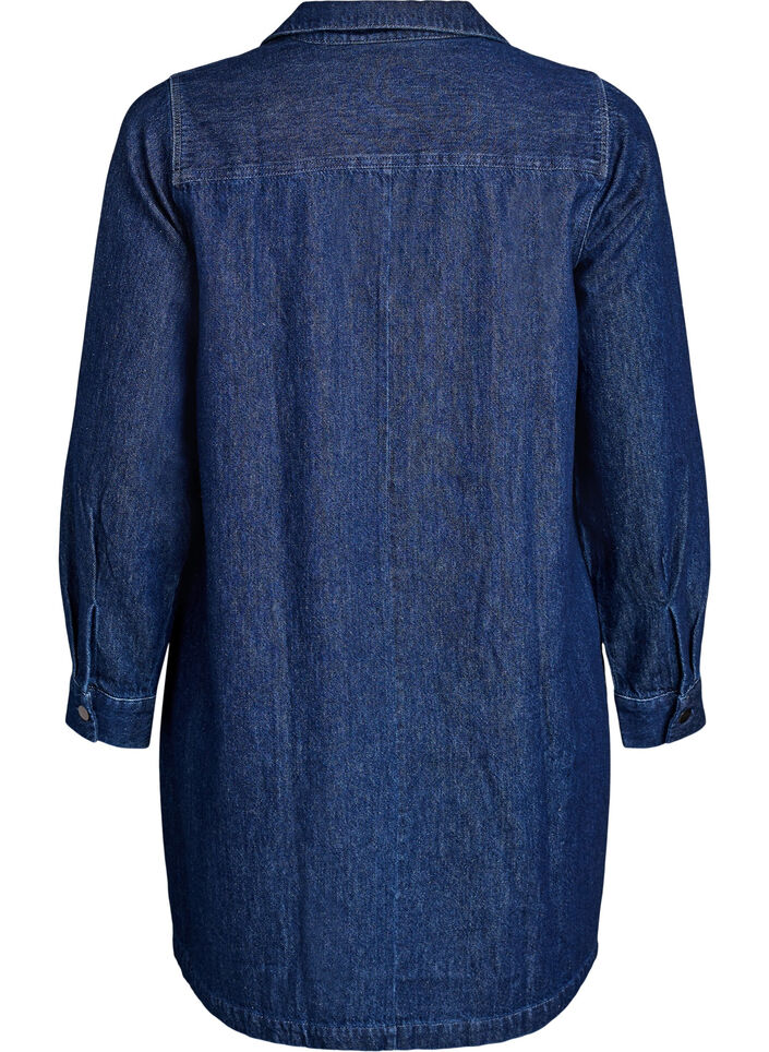 Short denim dress with a V-neck and collar, Blue, Packshot image number 1