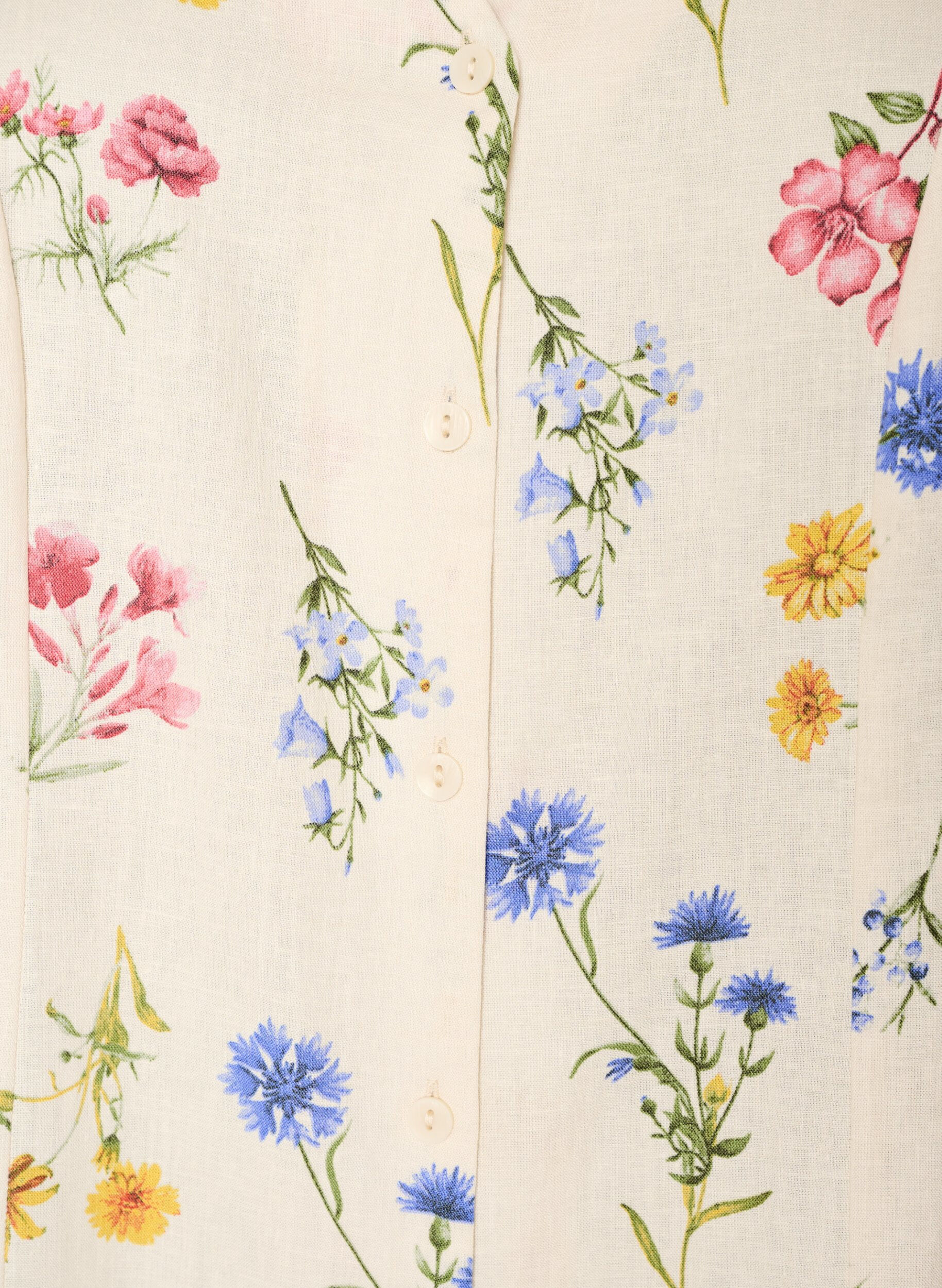 Zizzifashion Midi dress in linen and viscose with ruffle sleeves, Beige, Packshot image number 2