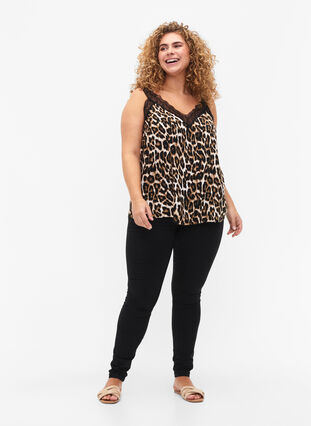 Top with lace in viscose, Leopard, Model image number 2