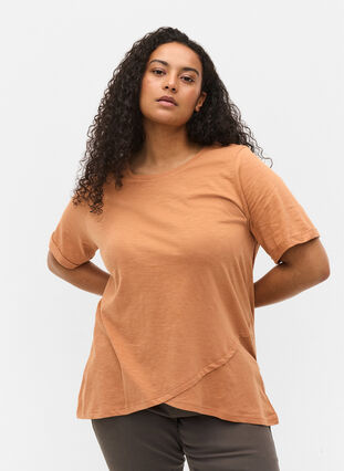Cotton t-shirt with short sleeves, Pecan Brown, Model image number 0