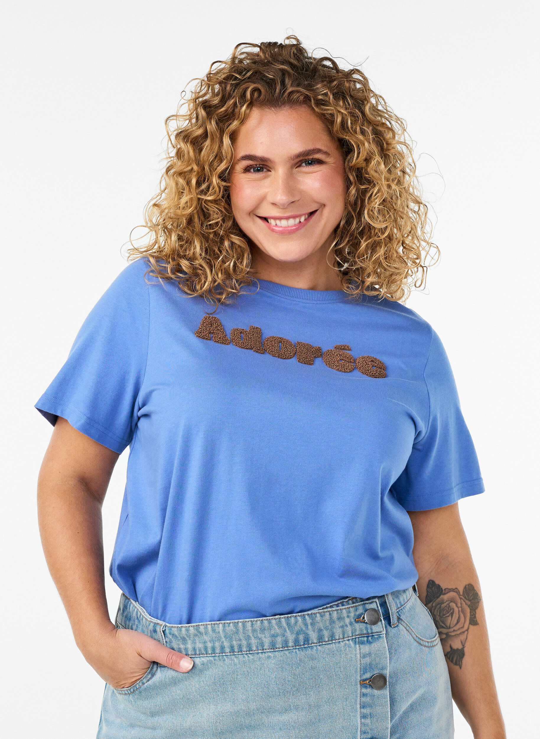 ZizzifashionOrganic cotton T-shirt with front print, Blue, Model image number 0