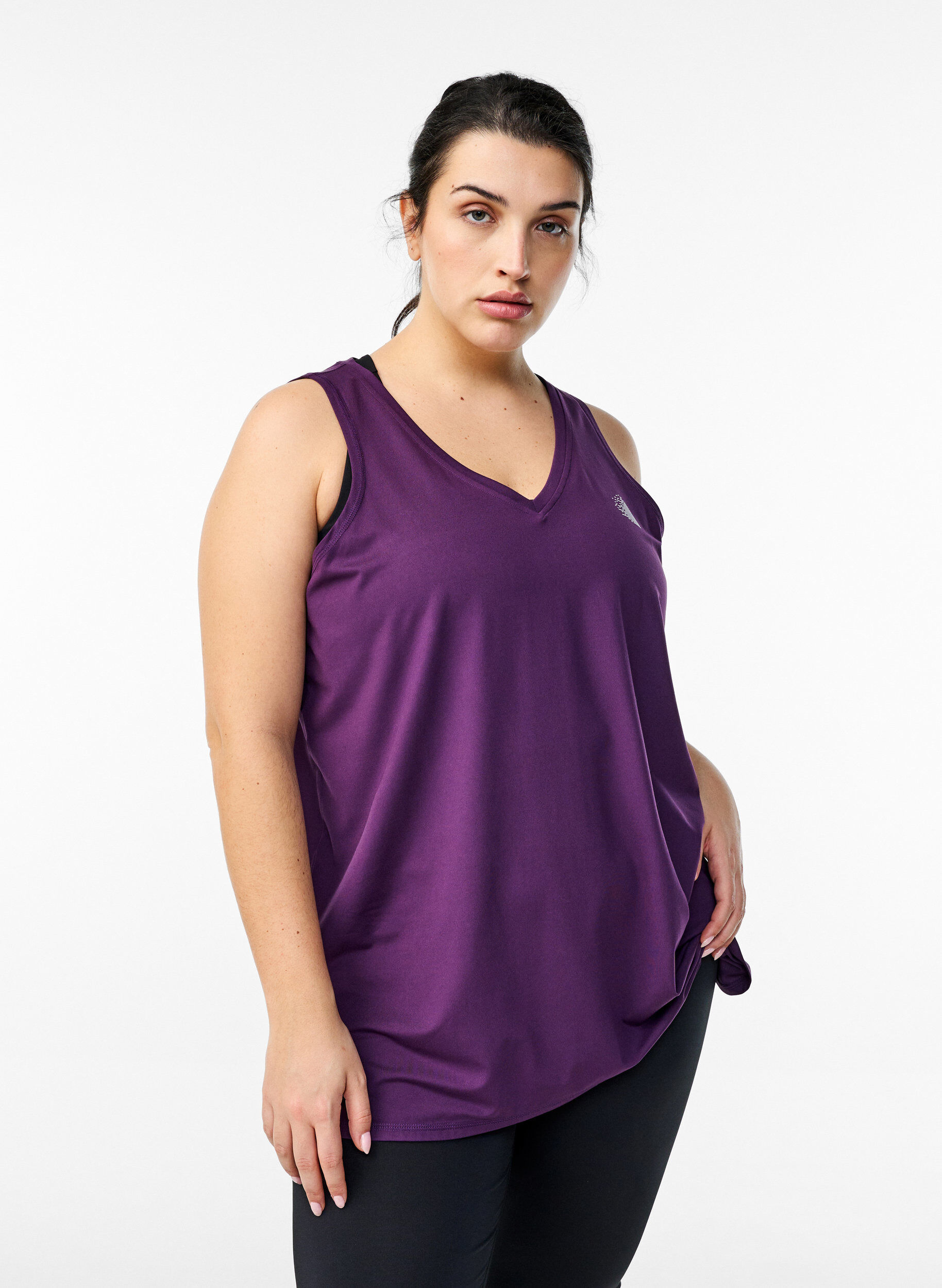 ZizzifashionWorkout top with v-neck, Purple, Model image number 0