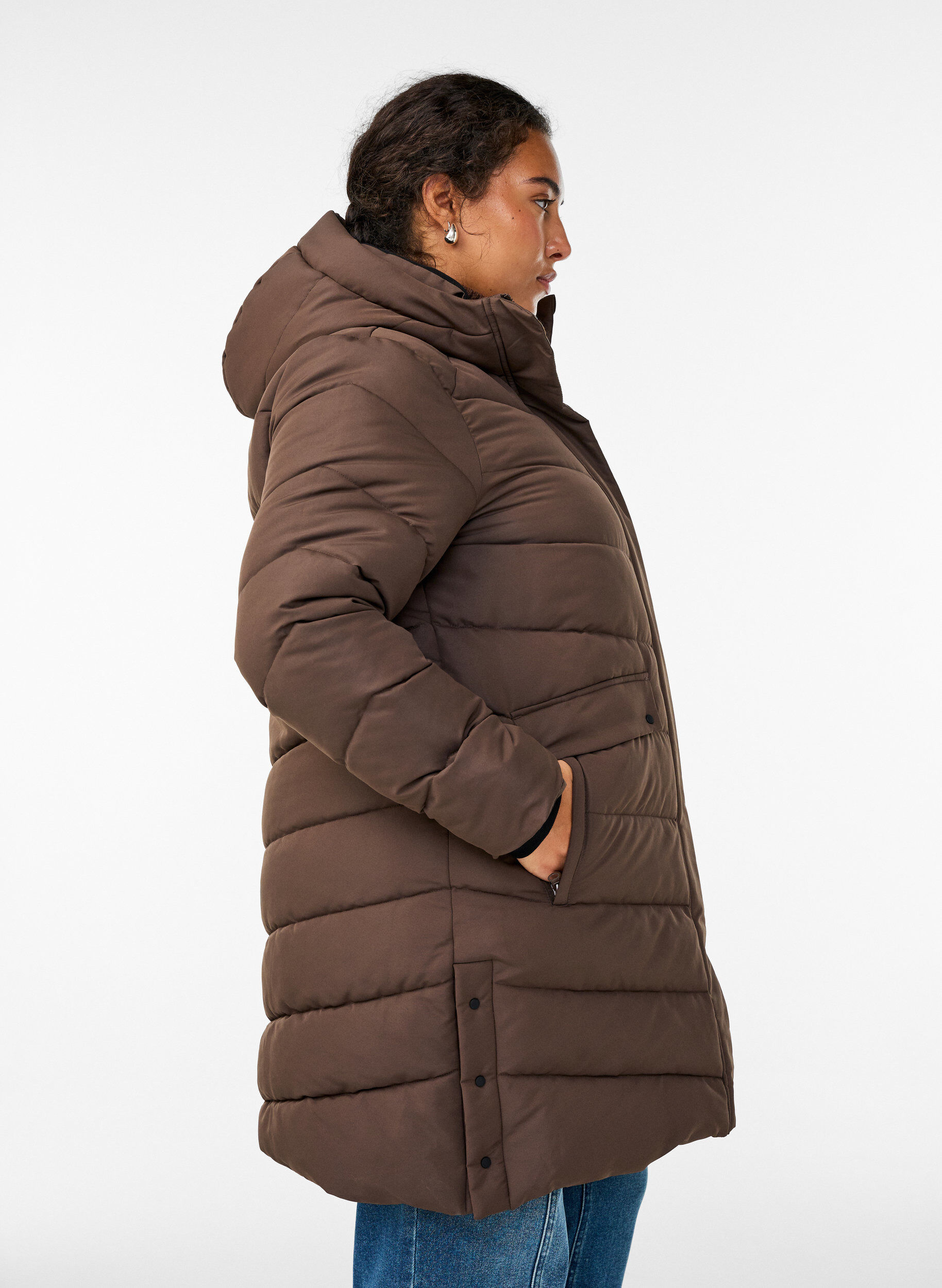 Zizzifashion Hooded quilted winter coat, Brown, Model image number 3