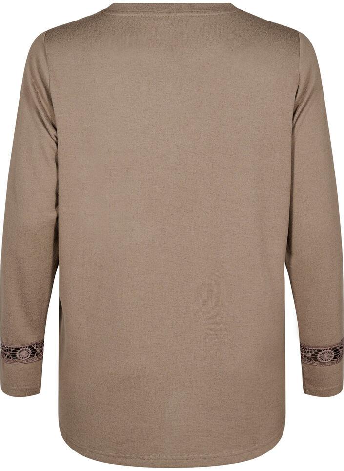 Blouse with embroidery details and long sleeves, Brown, Packshot image number 1