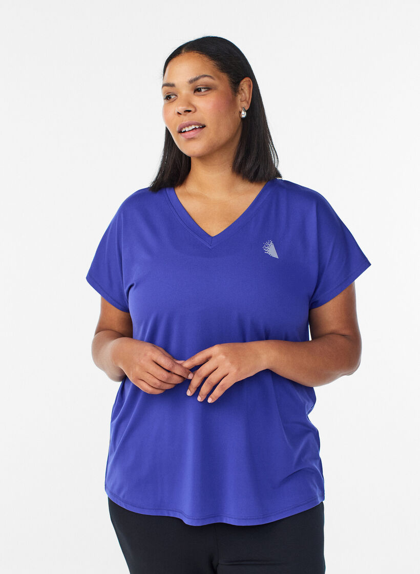 Loose training t-shirt with v-neck, Purple, Model image number 0