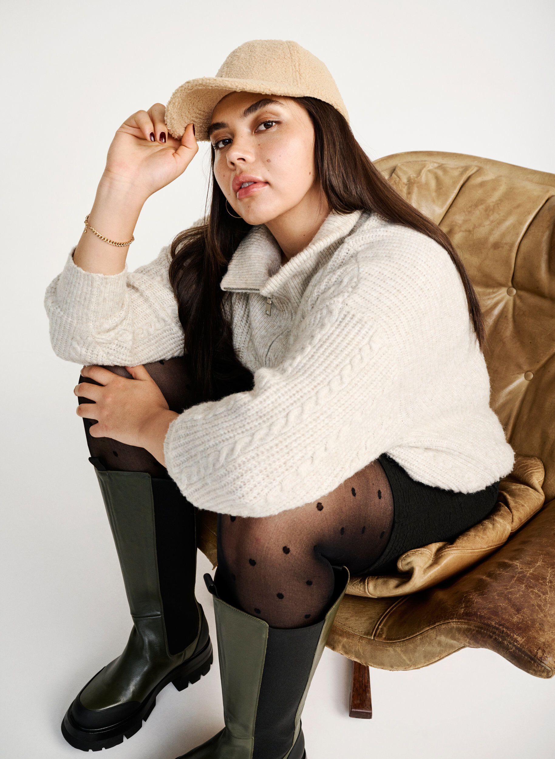 Zizzifashion Sweater in cable knit with zipper, Pumice Stone Mel., Image image number 0