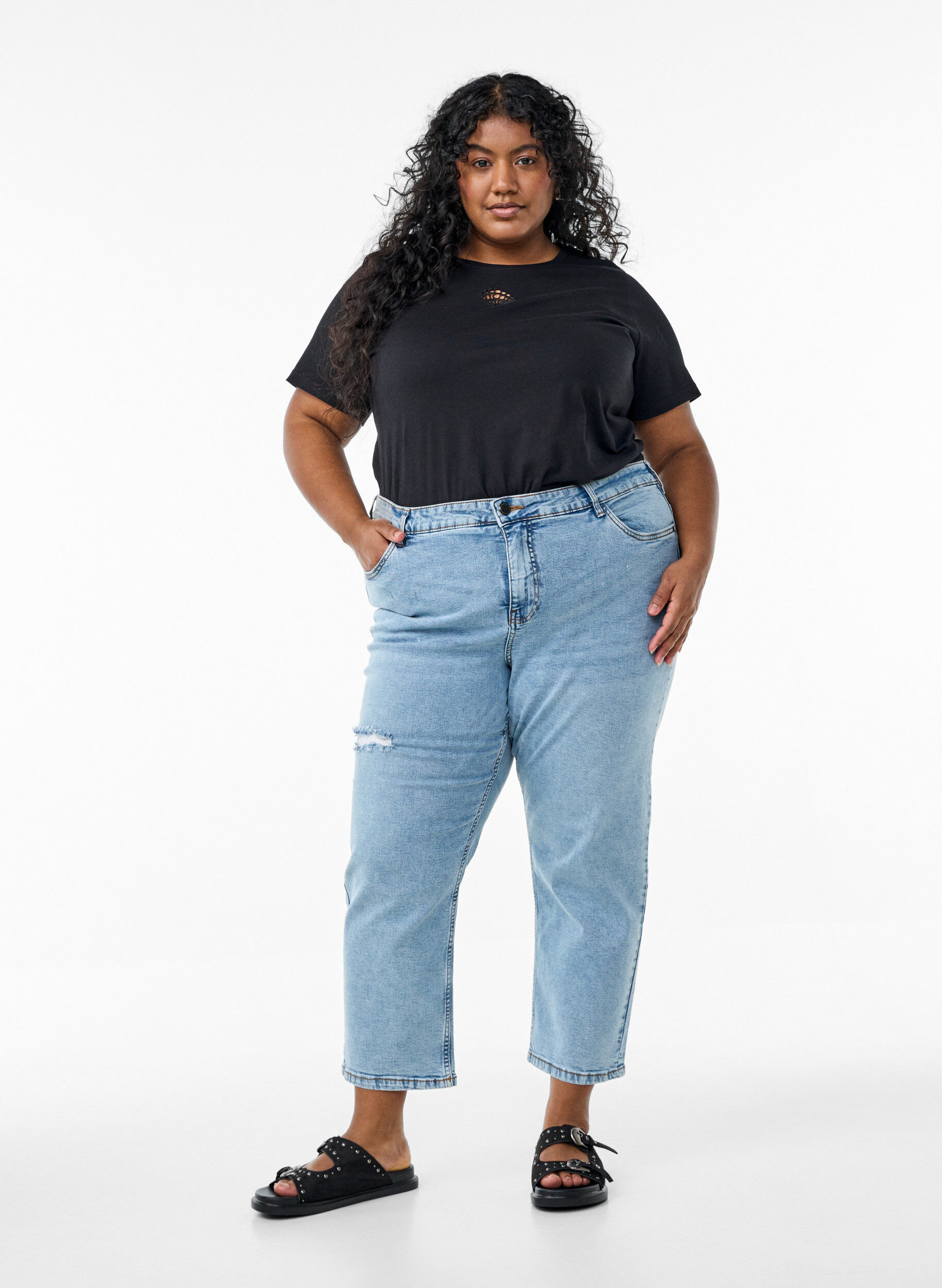 Zizzifashion T-shirt with decorative details, Black, Model image number 1