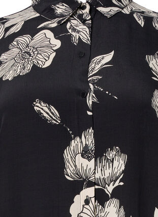 Floral shirt dress in viscose, Black White AOP, Packshot image number 2