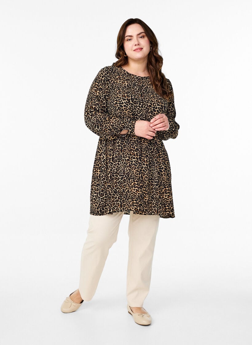 Long-sleeved tunic with a seam, Brown, Model image number 1