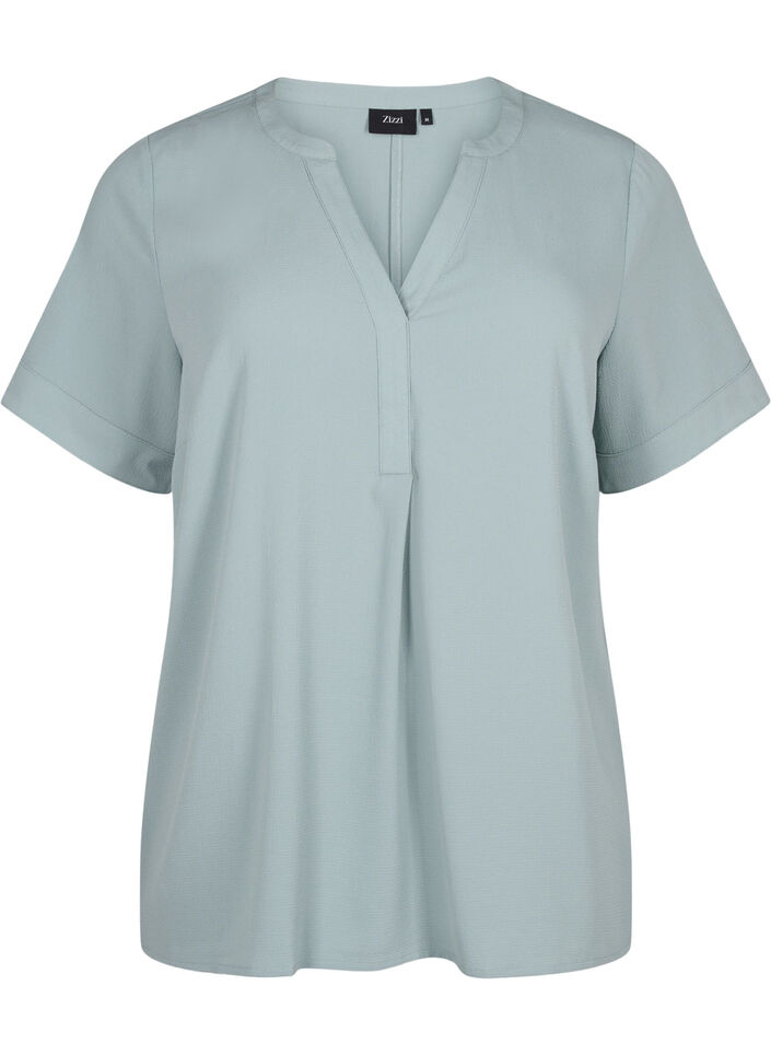 Short-sleeved blouse with v-neckline, Green, Packshot image number 0
