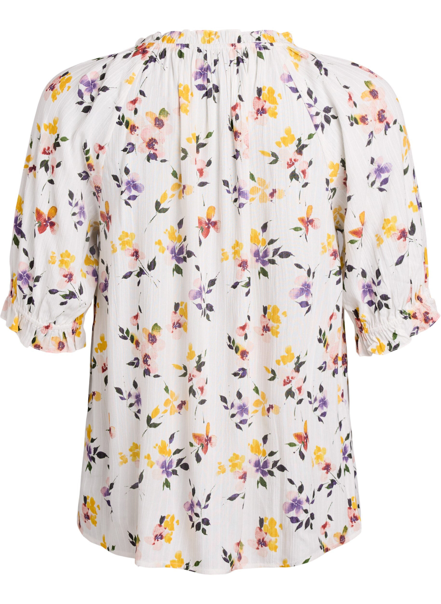 ZizzifashionFloral viscose blouse with half-length sleeves, White, Packshot image number 1