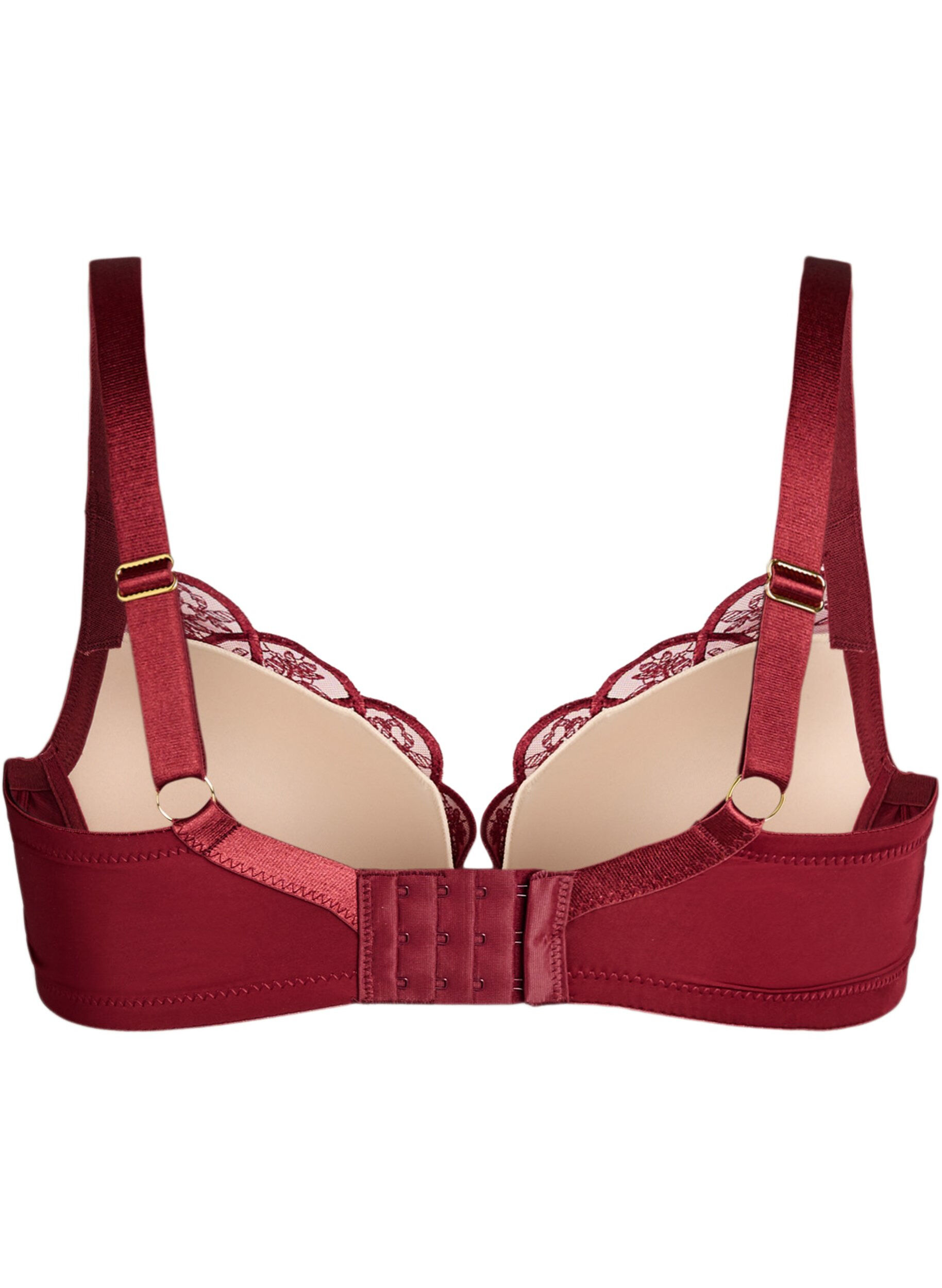 Zizzifashion Bra with embroidered lace and moulded cups, Dark Bordeaux, Packshot image number 1
