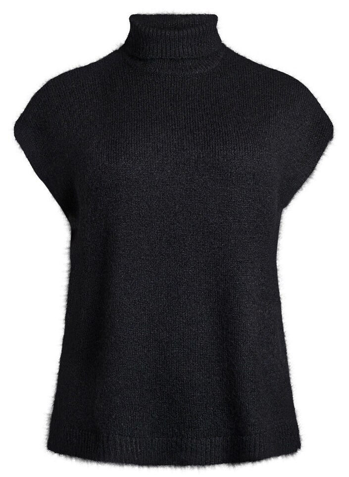 Sleeveless knitted vest with turtleneck, Black, Packshot image number 0