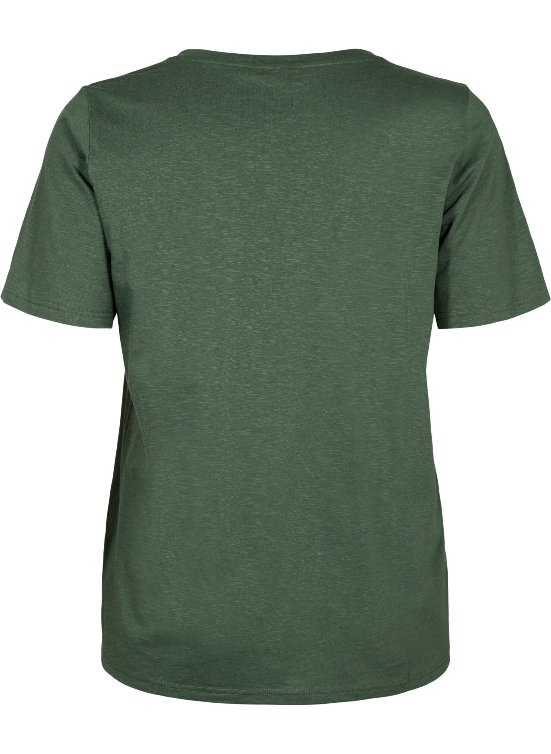 ZizzifashionShort-sleeved basic t-shirt with v-neck, Green, Packshot image number 1