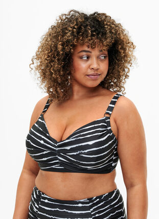 Printed bikini bra with underwire, Black White Stripe, Model image number 0