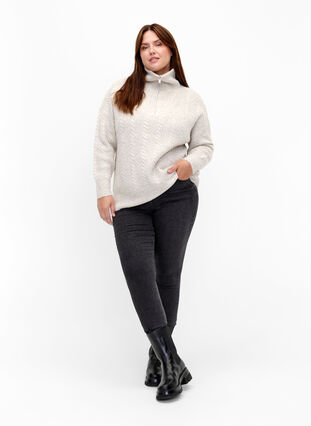 Sweater in cable knit with zipper, Pumice Stone Mel., Model image number 2