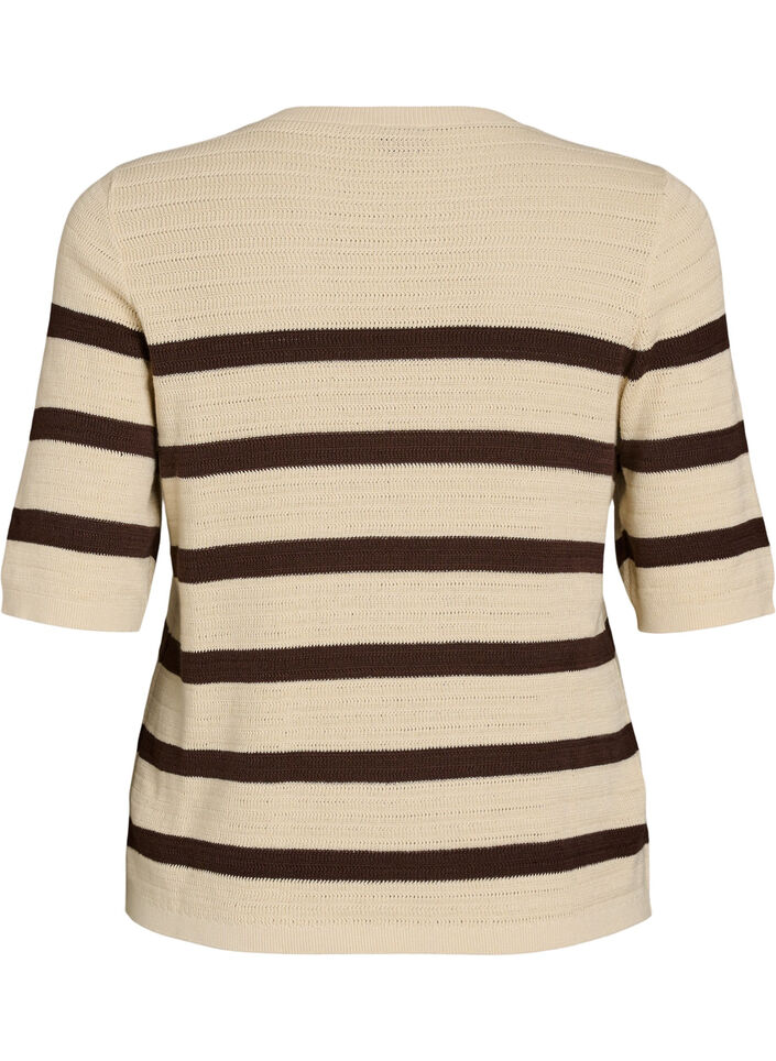 Knitted blouse with stripes and short sleeves, Vanilla, Packshot image number 1