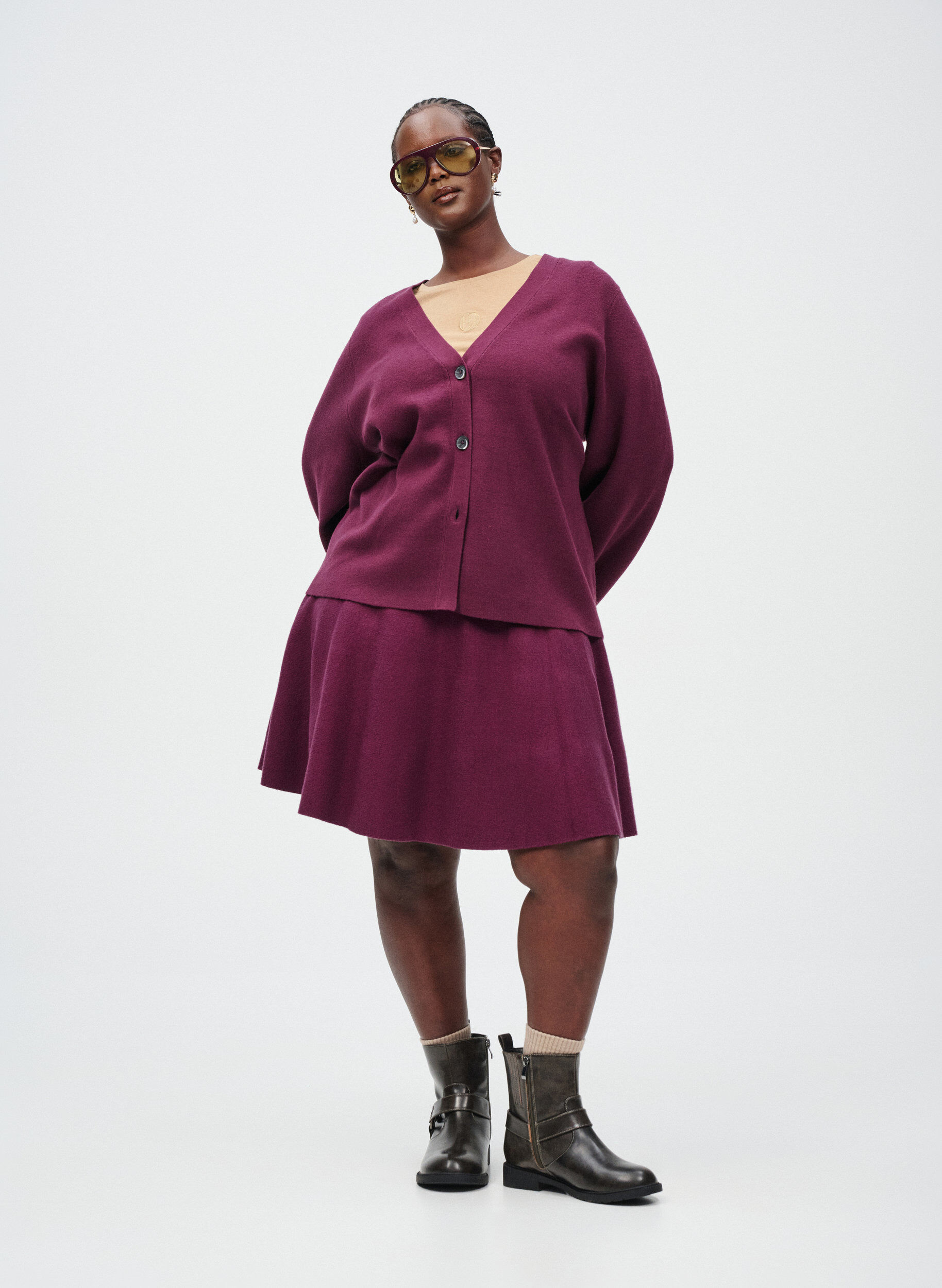 Zizzifashion Cardigan with v-neck and wide sleeves, Dark Bordeaux, Image image number 0