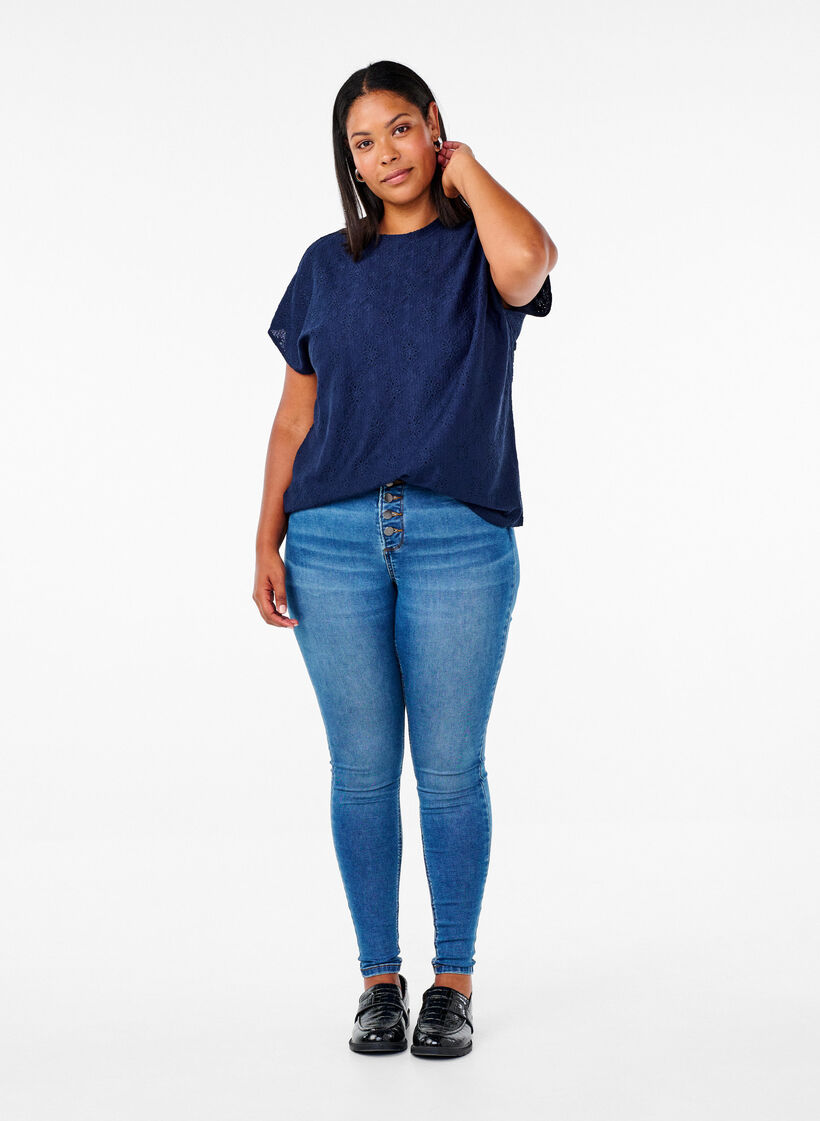 Blouse with short sleeves and floral embroidery, Naval Academy, Model image number 2