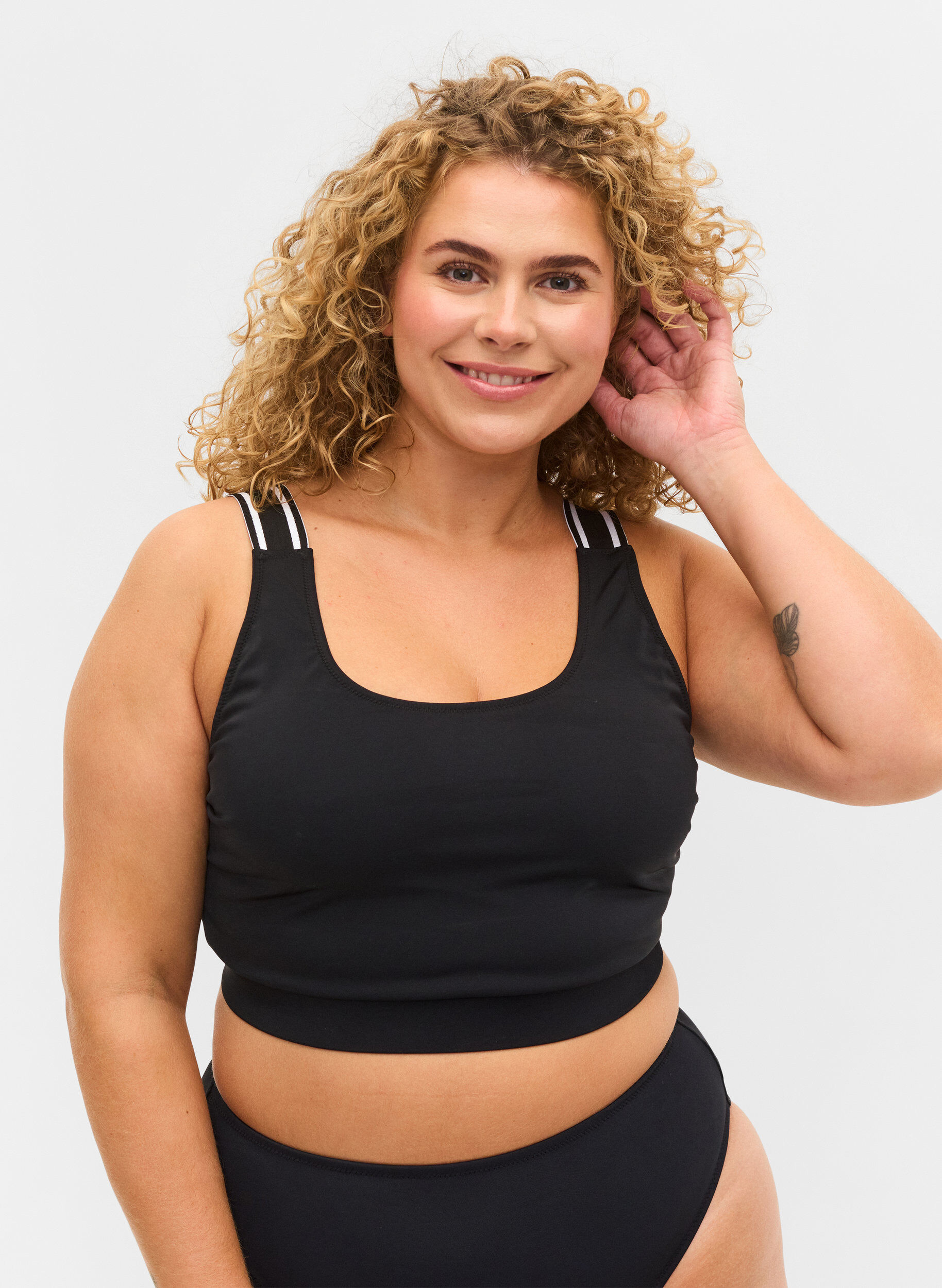 Zizzifashion Bikini top with striped shoulder straps, Black, Model image number 0