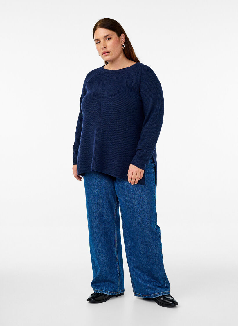 Knitted blouse with round neck, Naval Academy Mel., Model image number 2