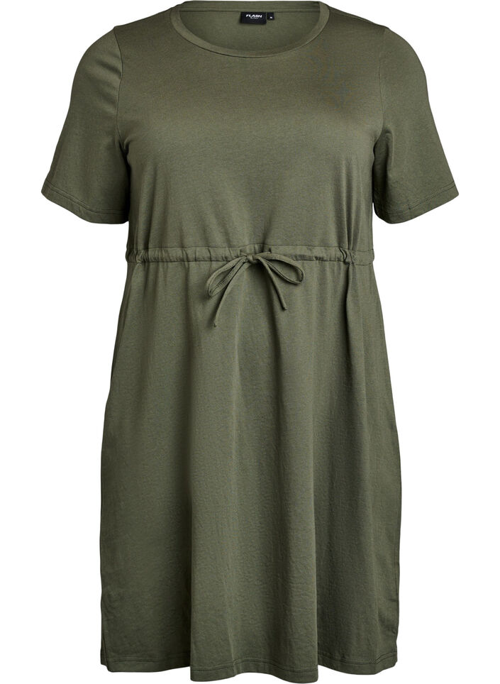 FLASH - Short T-shirt dress with tie belt, Green, Packshot image number 0