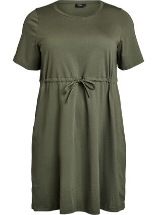 Short T-shirt dress with tie belt - Green - Sz. S - Zizzifashion Short T-shirt dress with tie belt - Green - Sz. S - Zizzifashion